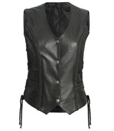 Cindy Womens Black Leather Biker Vest